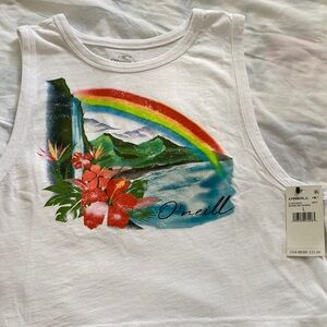 O'Neill White Tank Top with Rainbow and Floral Design